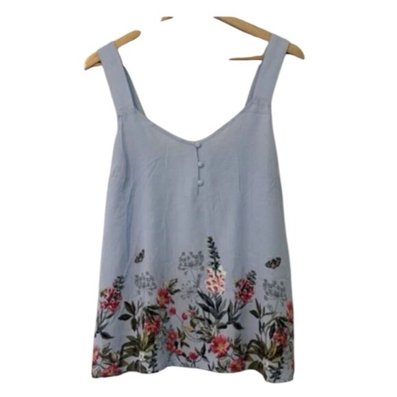 Joules Women's 12 Blue Floral Nature Botanical Butterfly Fairy Core Soft Blouse - Picture 1 of 3